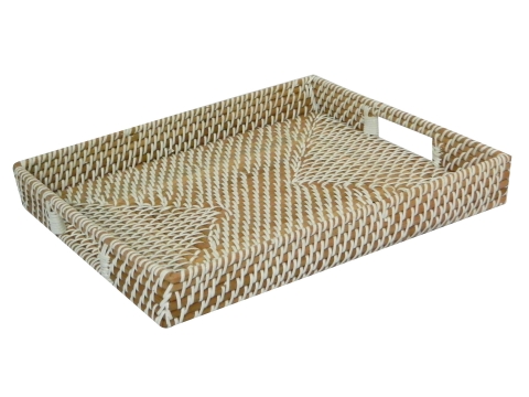 Rectangular rattan serving tray natural